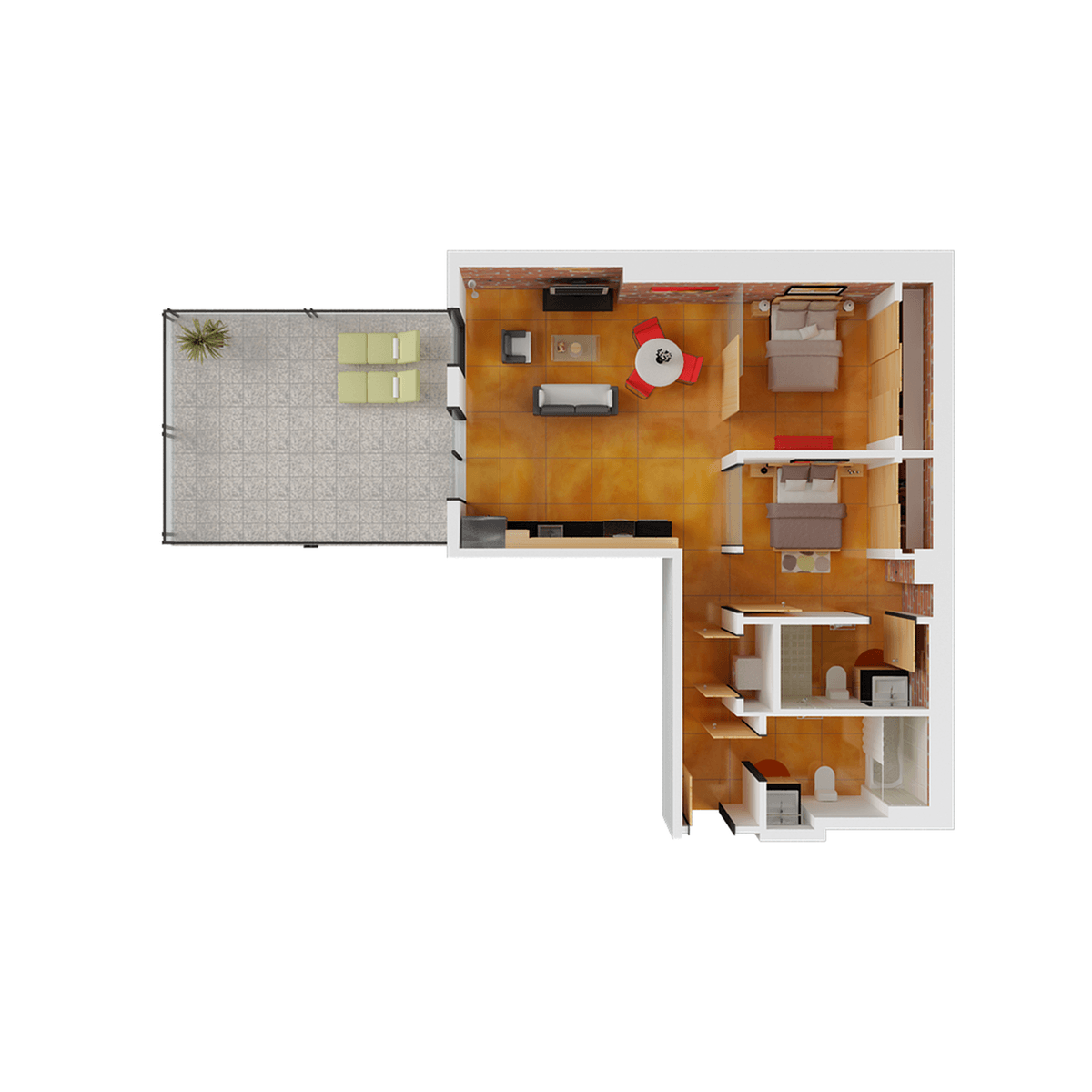 Floor plan for 2 beds, 2 baths, 992 sqft